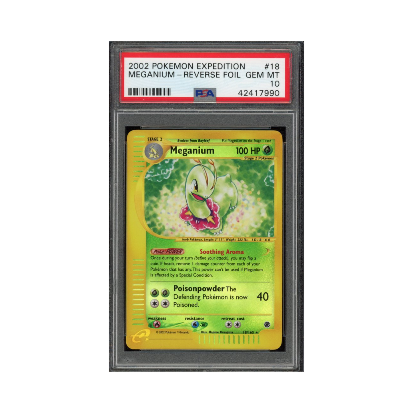 2002 Pokemon Expedition Reverse Holo Meganium #18 PSA 10