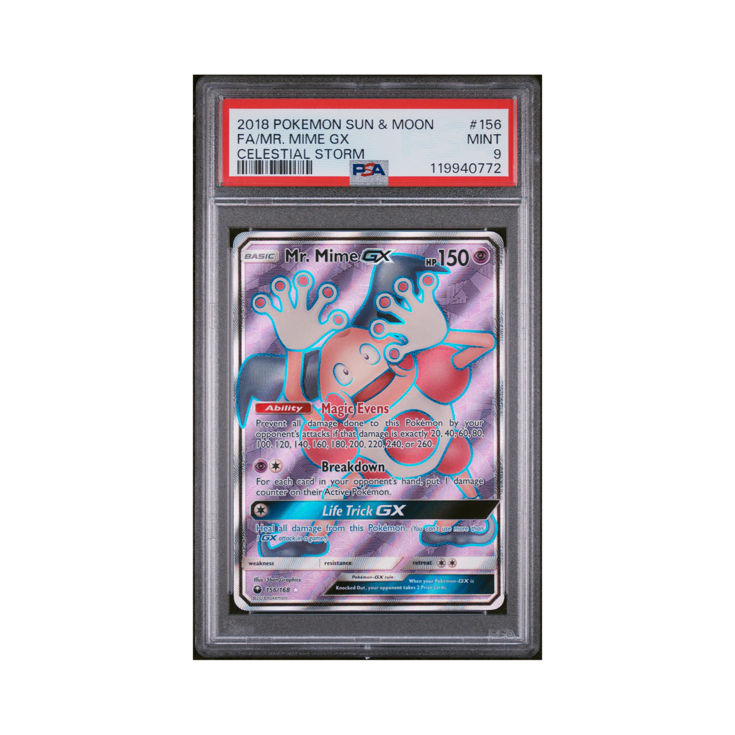 2018 Pokémon Sun & Moon Celestial Storm Mr. Mime GX #156 PSA 9