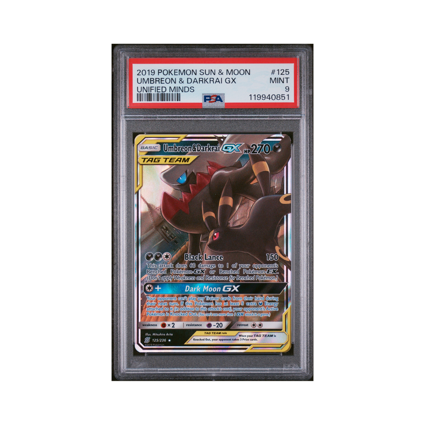 2019 Pokémon Sun & Moon Unified Minds Umbreon & Darkrai GX #125 PSA 9