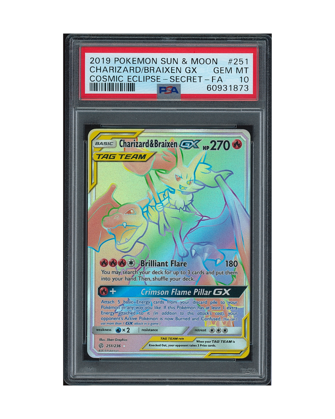 2019 Pokémon Sun & Moon Cosmic Eclipse Charizard & Braixen GX #251 PSA 10