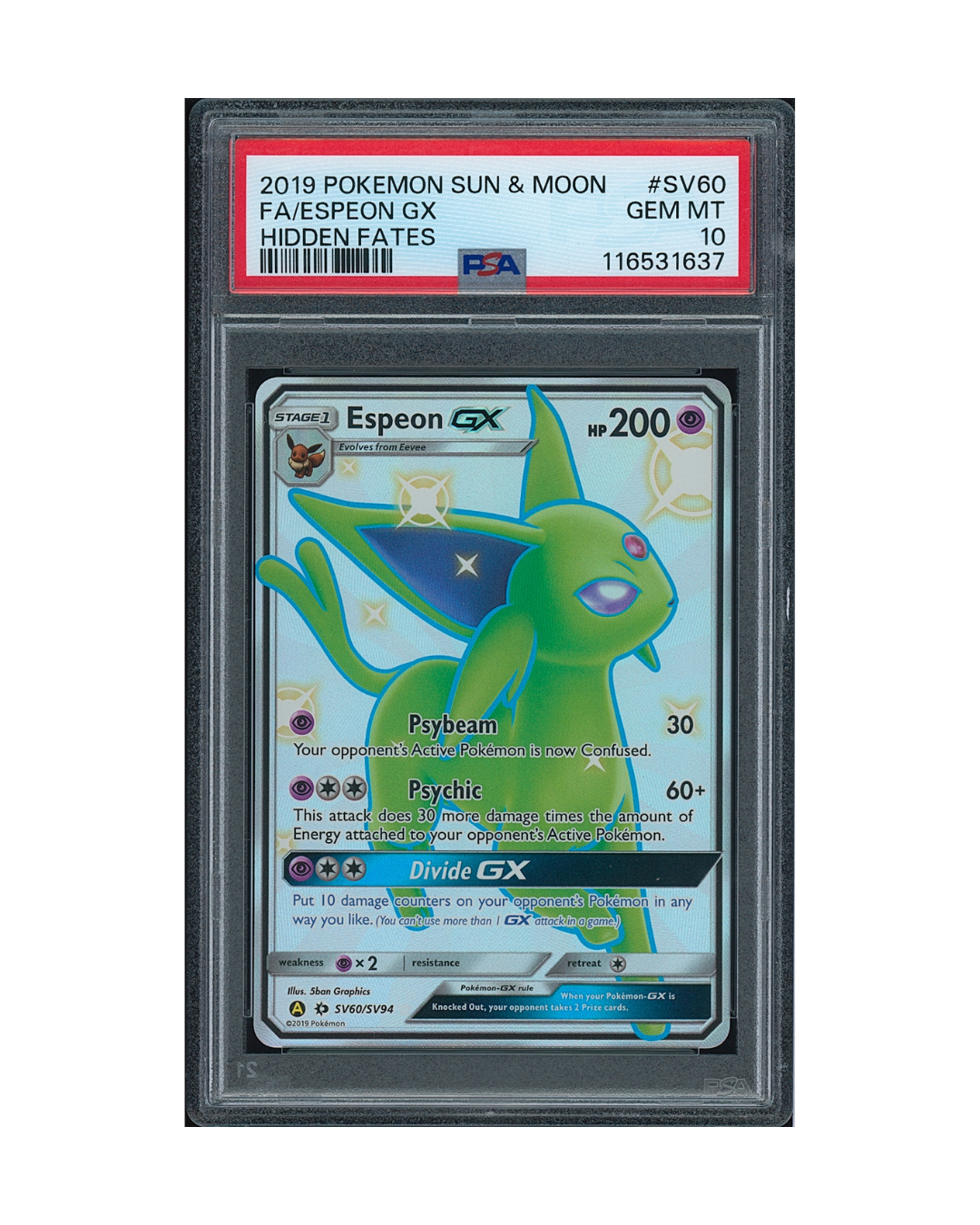 2019 Pokémon Sun & Moon Hidden Fates Espeon GX #SV60 PSA 10