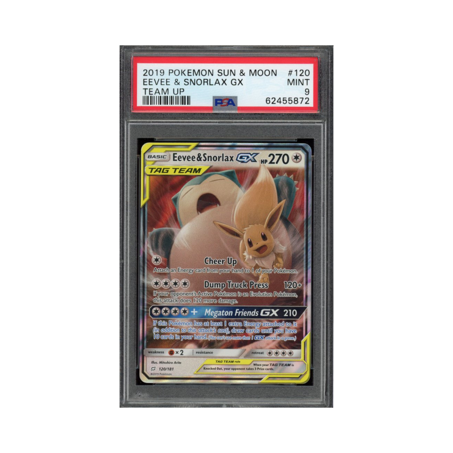 2019 Pokemon Sun & Moon Team Up Eevee & Snorlax GX #120 PSA 9