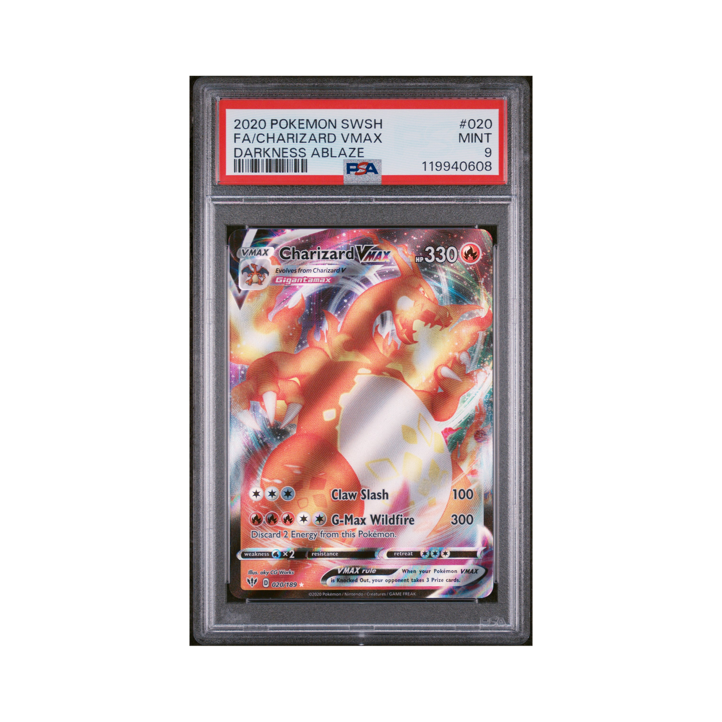2020 Pokémon Sword & Shield Darkness Ablaze Charizard VMAX #020 PSA 9