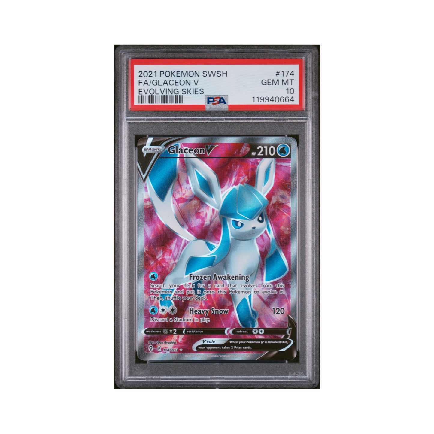 2021 Pokémon Sword & Shield Evolving Skies Glaceon V #174 PSA 10