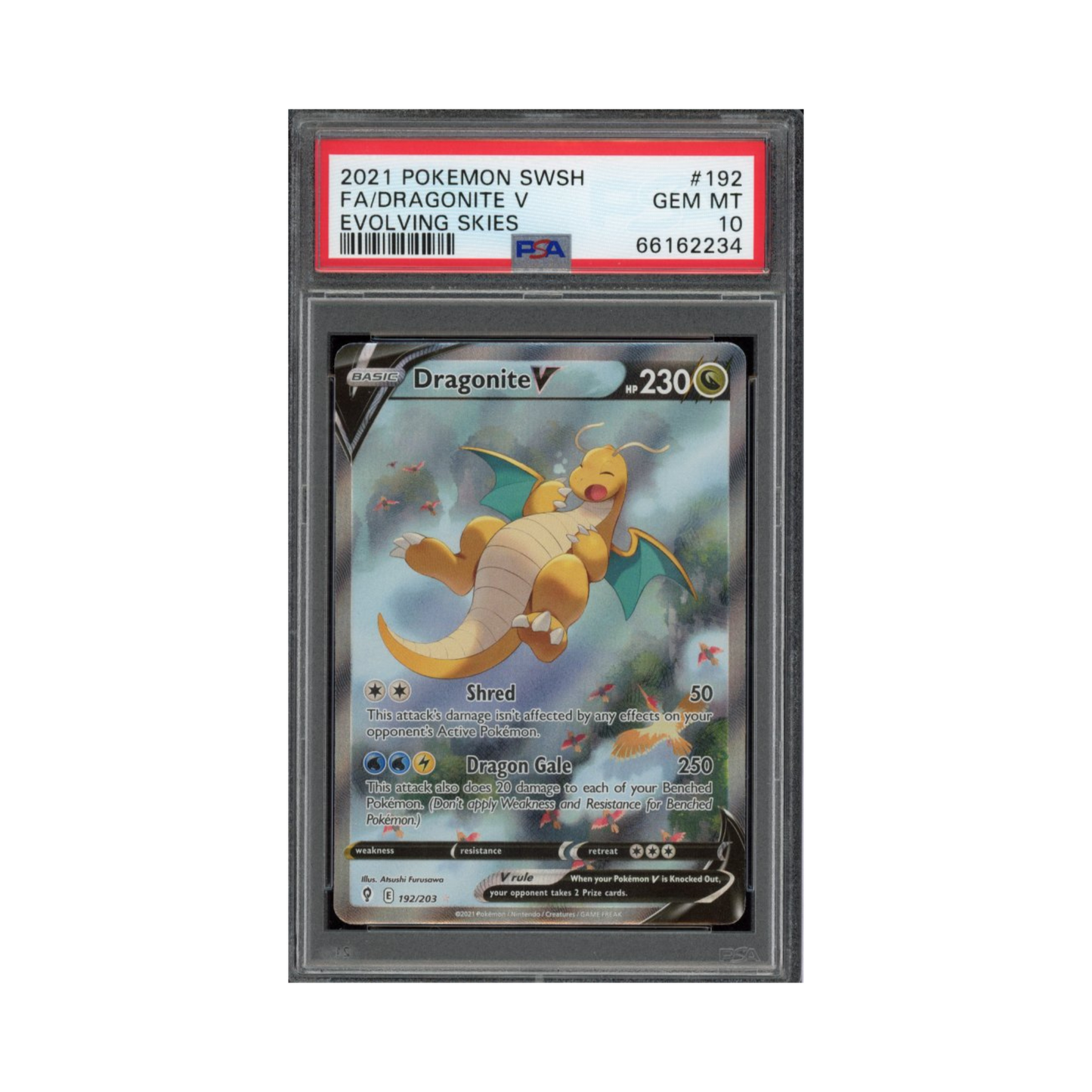 2021 Pokemon SWSH Full Art Dragonite V #192 Evolving Skies PSA 10