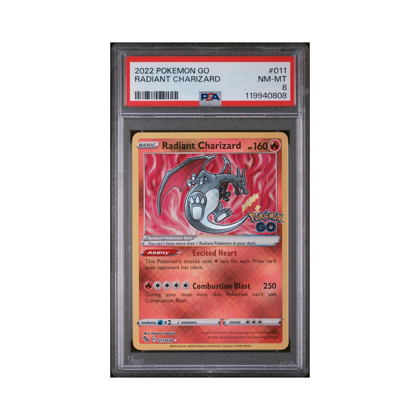 2022 Pokémon Go Radiant Charizard #011 PSA 8