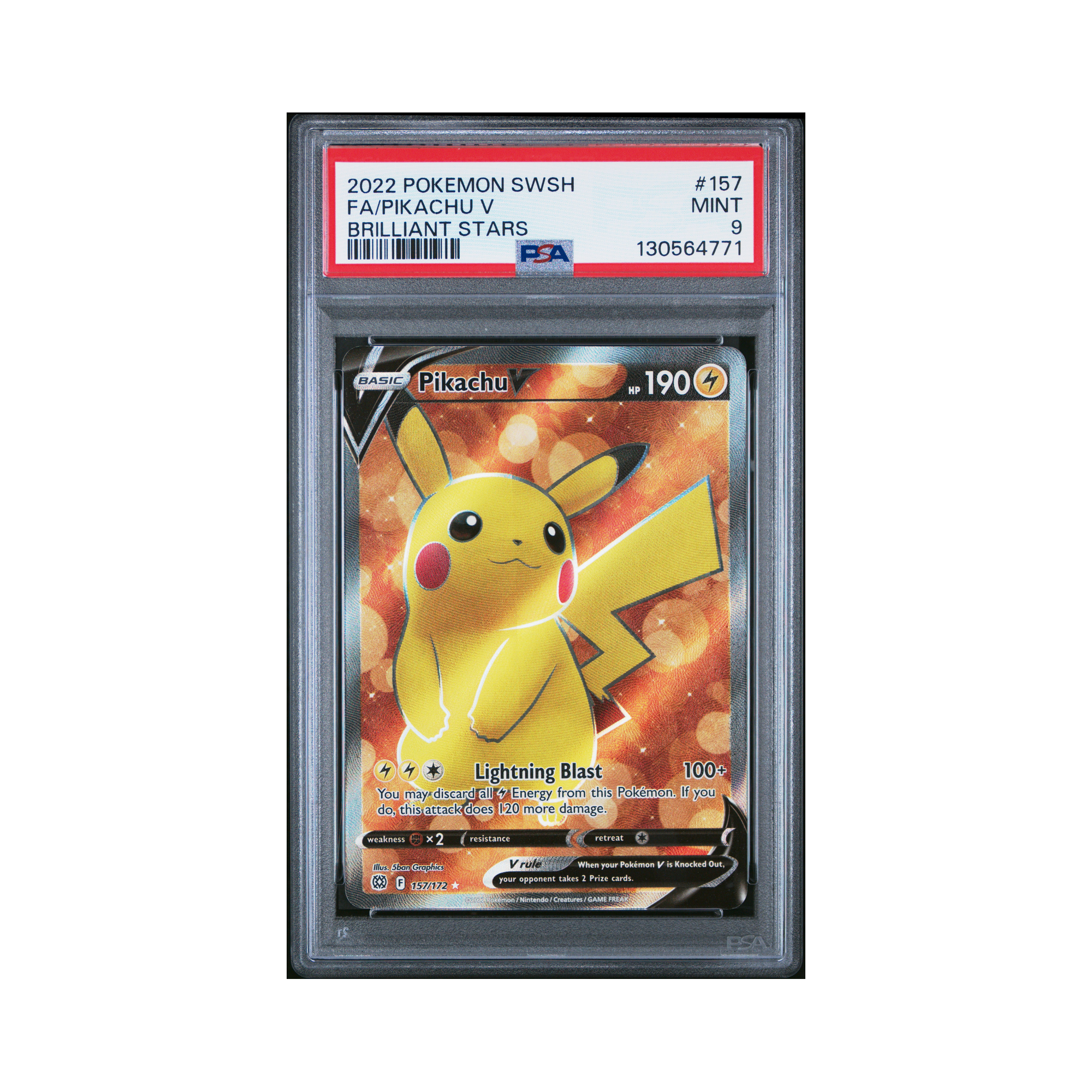 2022 Pokemon Sword & Shield Brilliant Stars Pikachu V #157 PSA 9