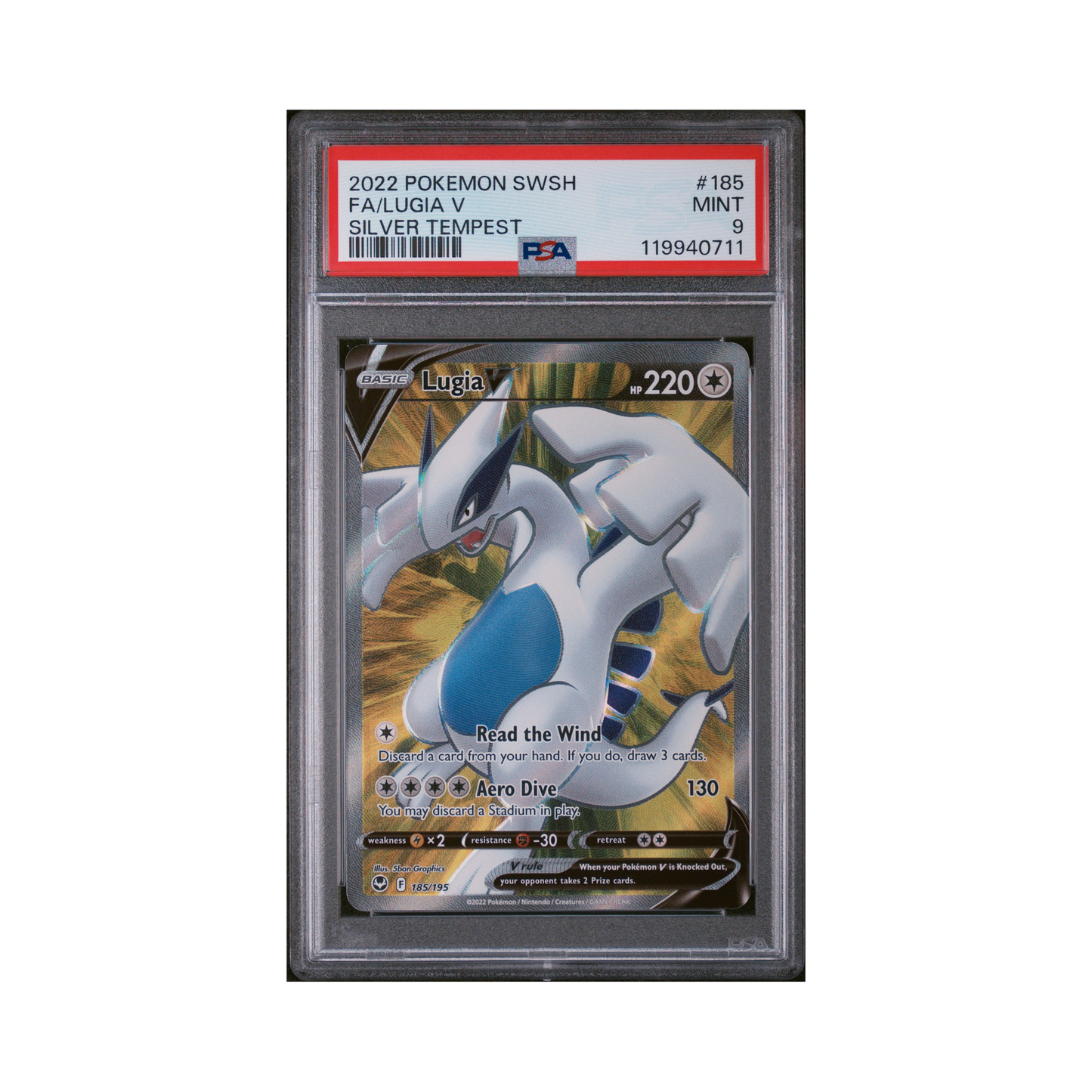 2022 Pokémon Sword & Shield Silver Tempest Lugia V #185 PSA 9