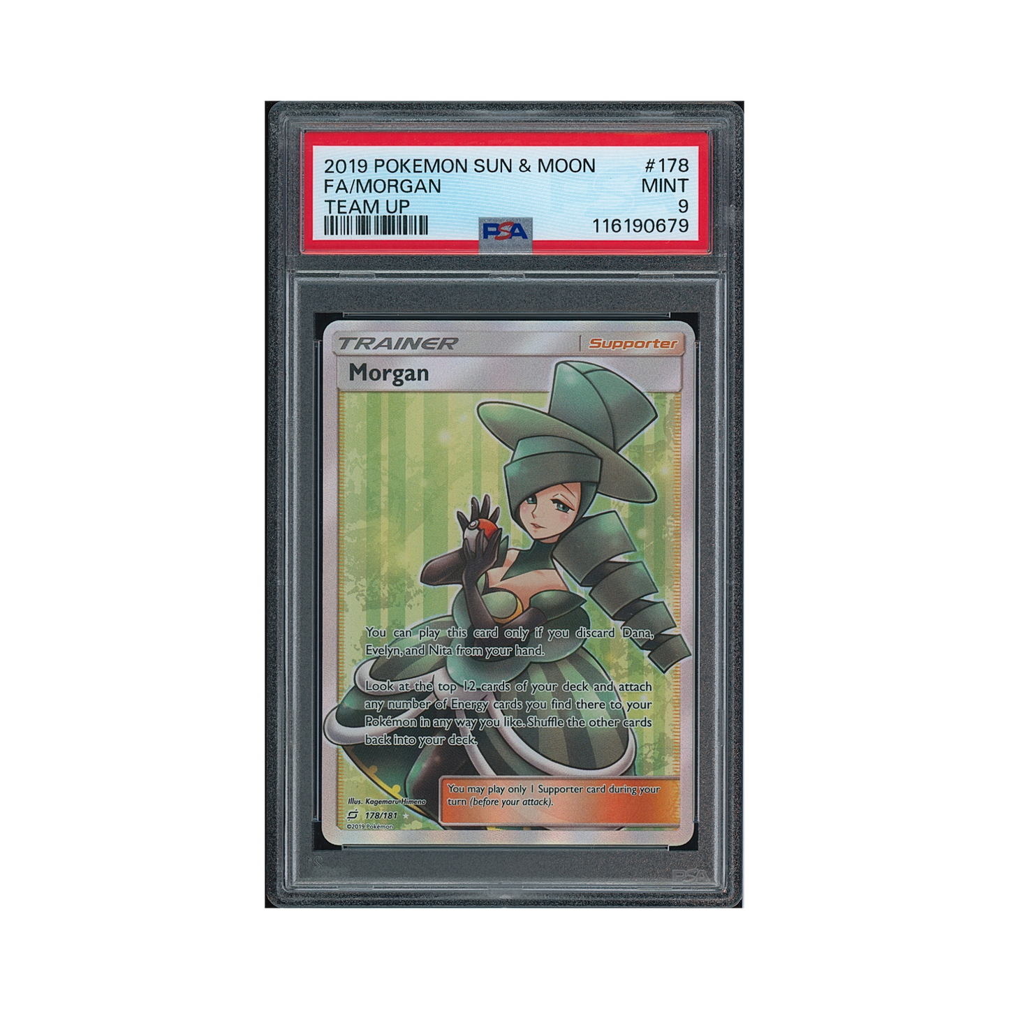2019 Pokémon Sun & Moon Team Up Morgan #178 PSA 9
