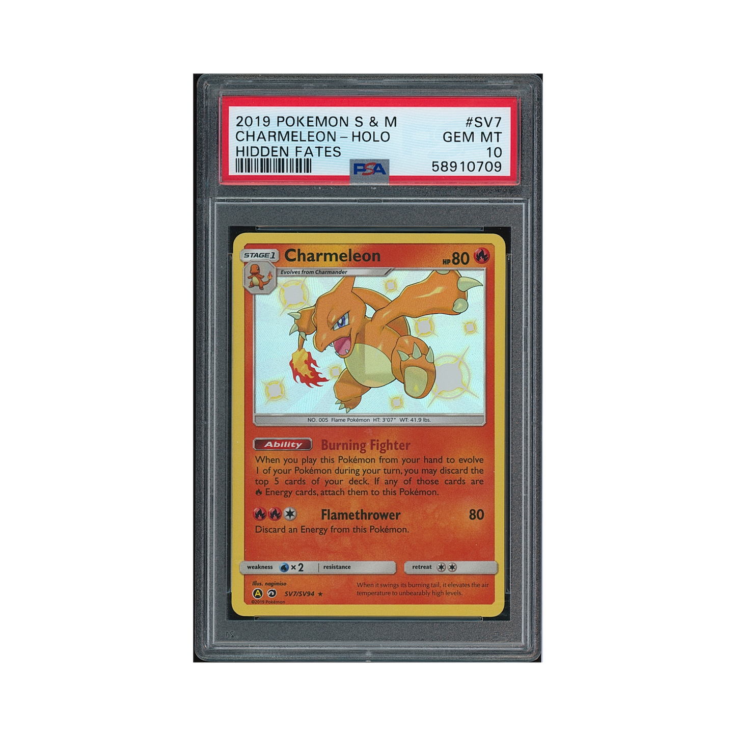 2019 Pokémon Sun & Moon Hidden Fates Charmeleon #SV7 PSA 10