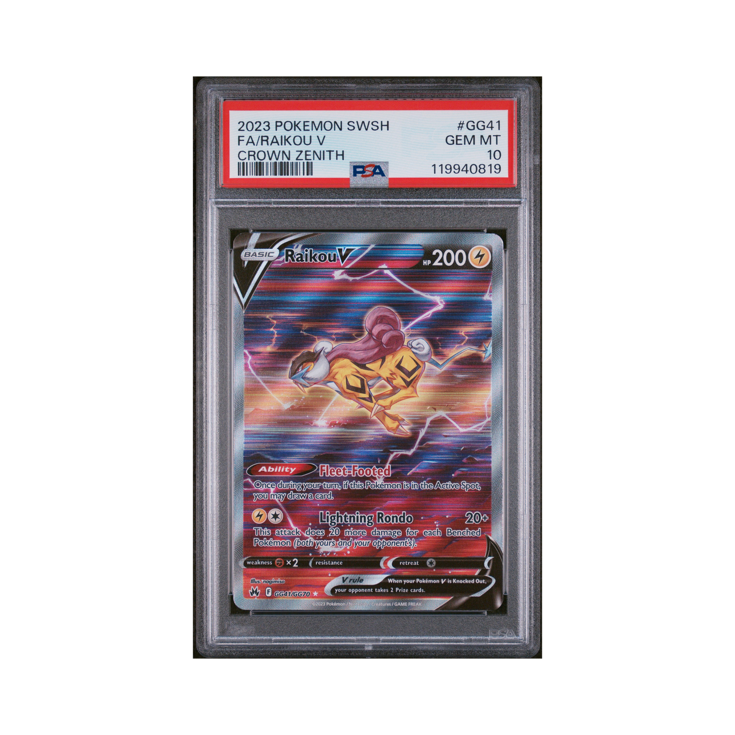 2023 Pokémon Sword And Shield Crown Zenith Raikou V #GG41 PSA 10