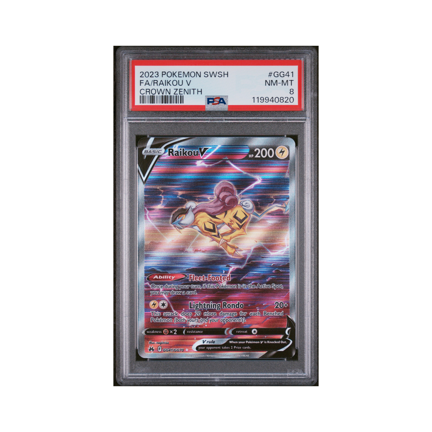 2023 Pokémon Sword And Shield Crown Zenith Raikou V #GG41 PSA 8