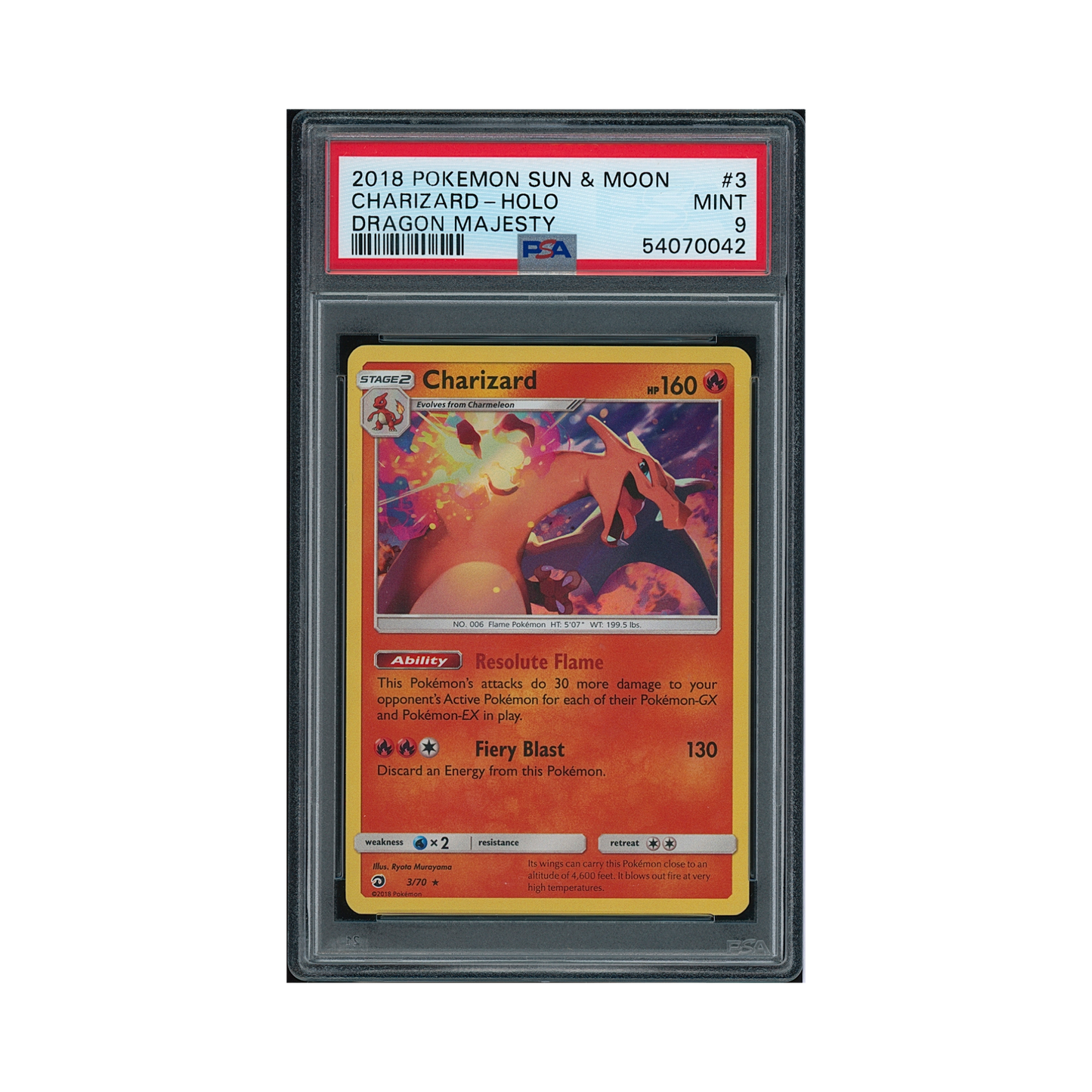 2018 Pokémon Sun & Moon Dragon Majesty Charizard #3 PSA 9