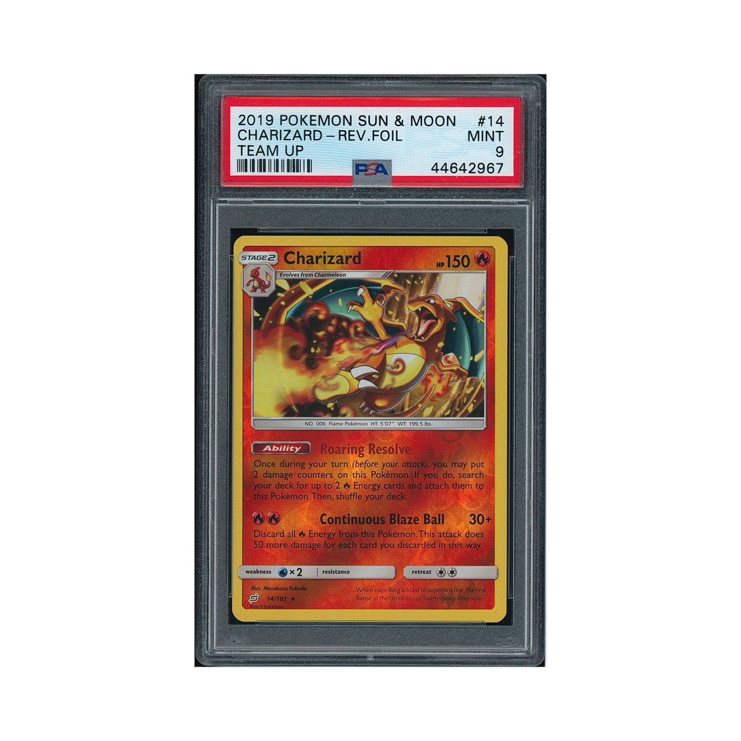 2019 Pokémon Sun & Moon Team Up Charizard(reverse Holo) #14 PSA 9
