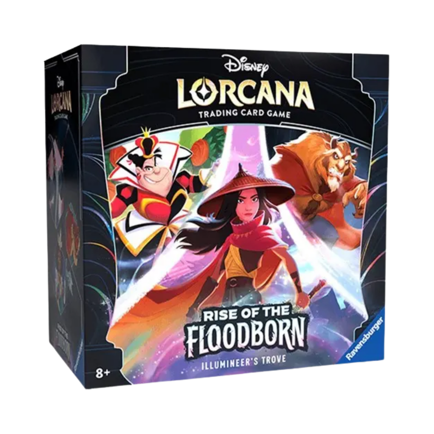 Sealed Disney Lorcana Rise of the Floodborn Illumineer’s Trove with 8 booster packs, deck boxes, tokens, lore tracker, and accessories