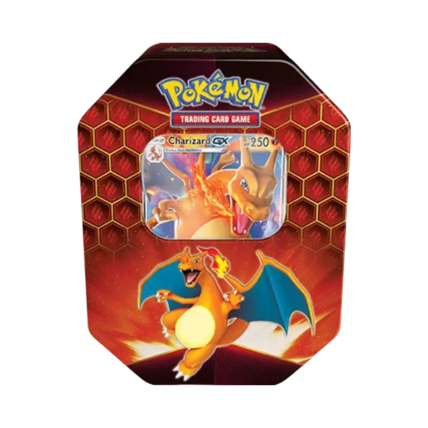Sealed Pokémon Hidden Fates Charizard GX Tin with SM211 promo card and 4 booster packs in collectible tin packaging