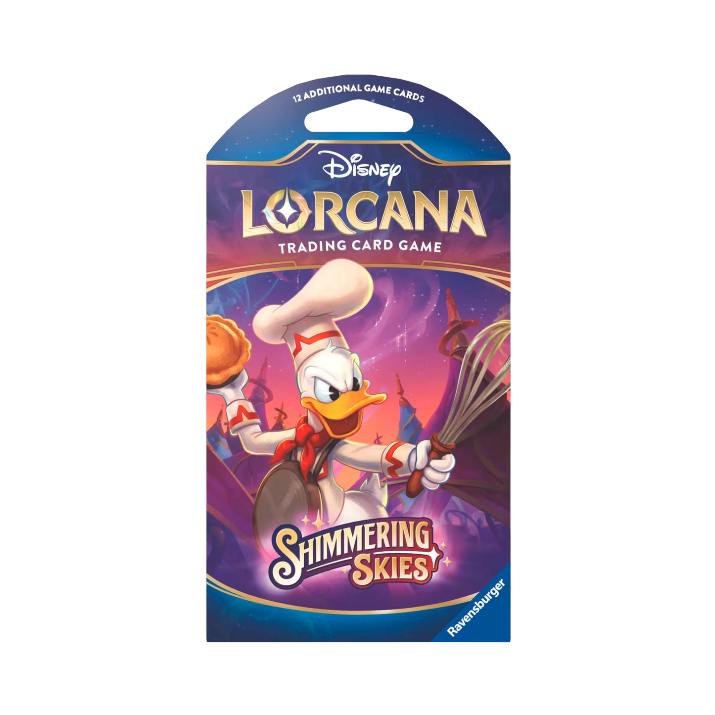 Sealed Disney Lorcana Shimmering Skies Sleeved Booster Pack with 12 randomized cards in protective display sleeve