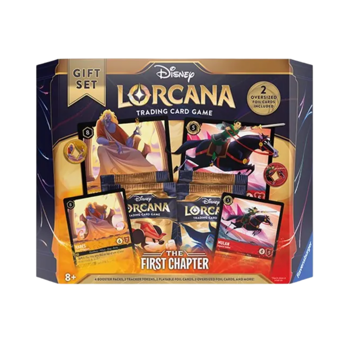 Sealed Disney Lorcana The First Chapter Gift Set with foil promo cards, oversized cards, 4 booster packs, tokens, and lore tracker