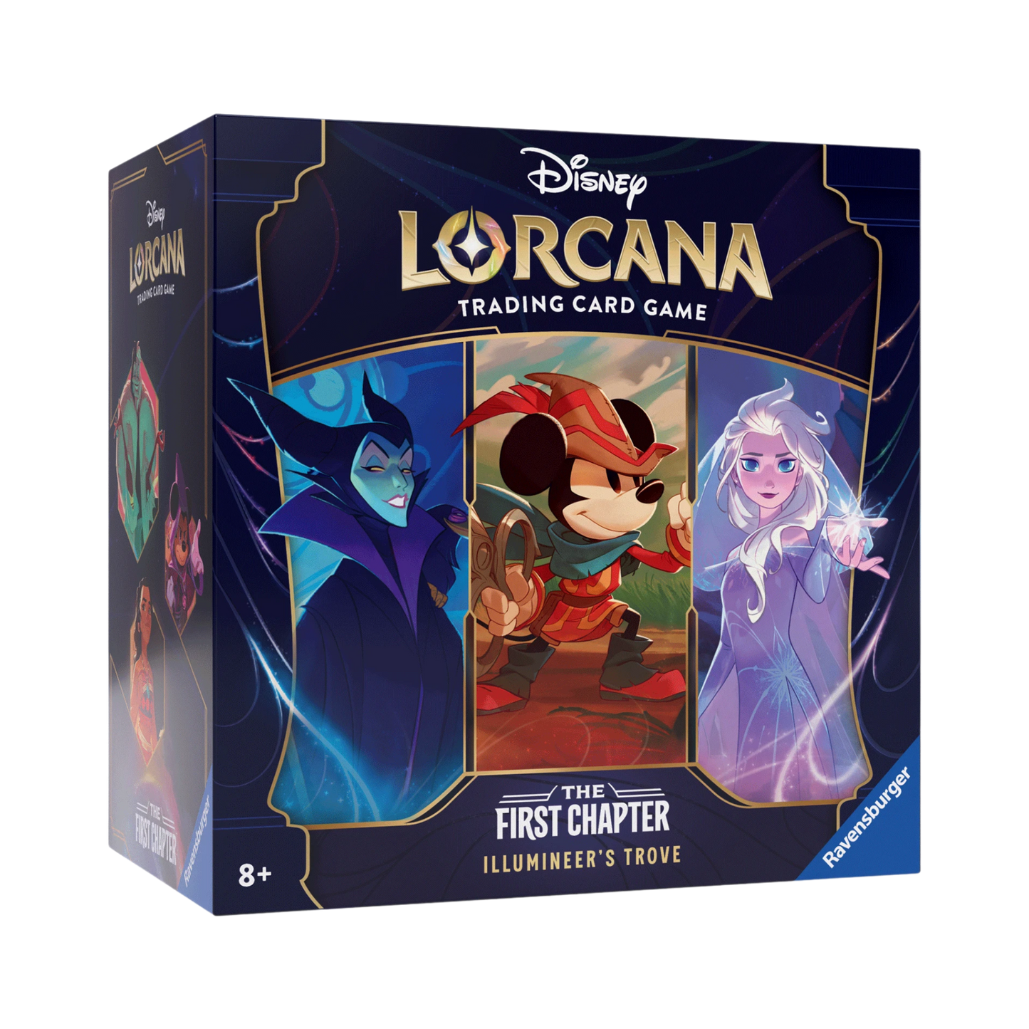 Sealed Disney Lorcana The First Chapter Illumineer’s Trove with 8 booster packs, promo card, deck boxes, tokens, and lore tracker in collector’s box