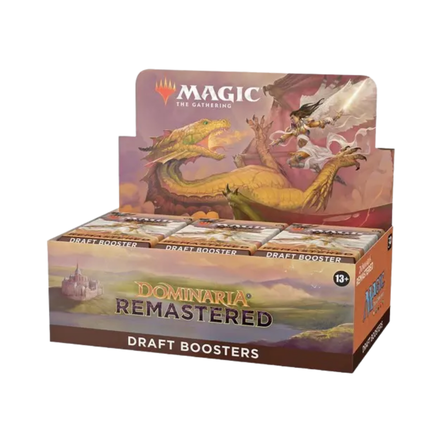 Sealed Magic: The Gathering Dominaria Remastered Draft Booster Box with 36 packs featuring reprints from 30 years of MTG history