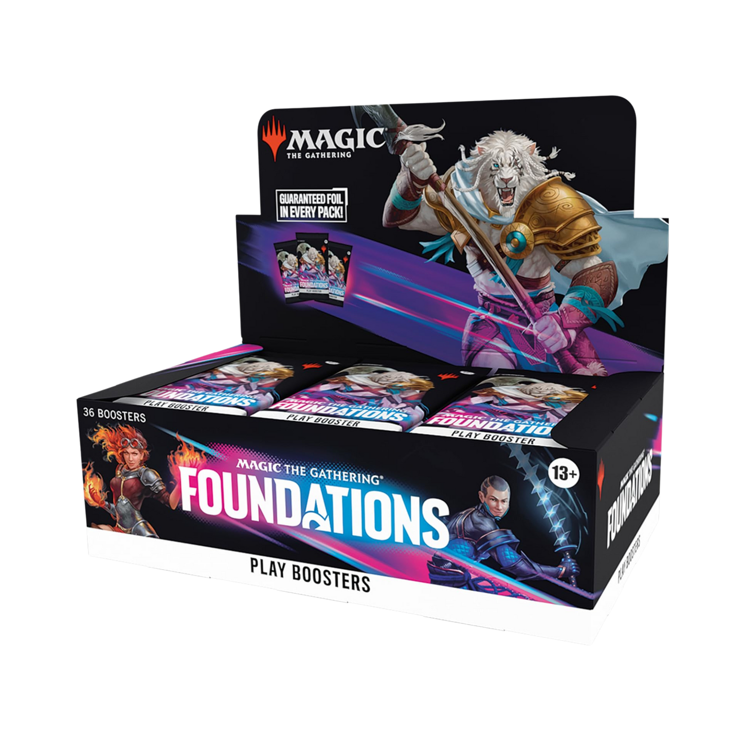 Sealed Magic: The Gathering Foundations Play Booster Box with 36 boosters featuring core set cards for drafting and collection