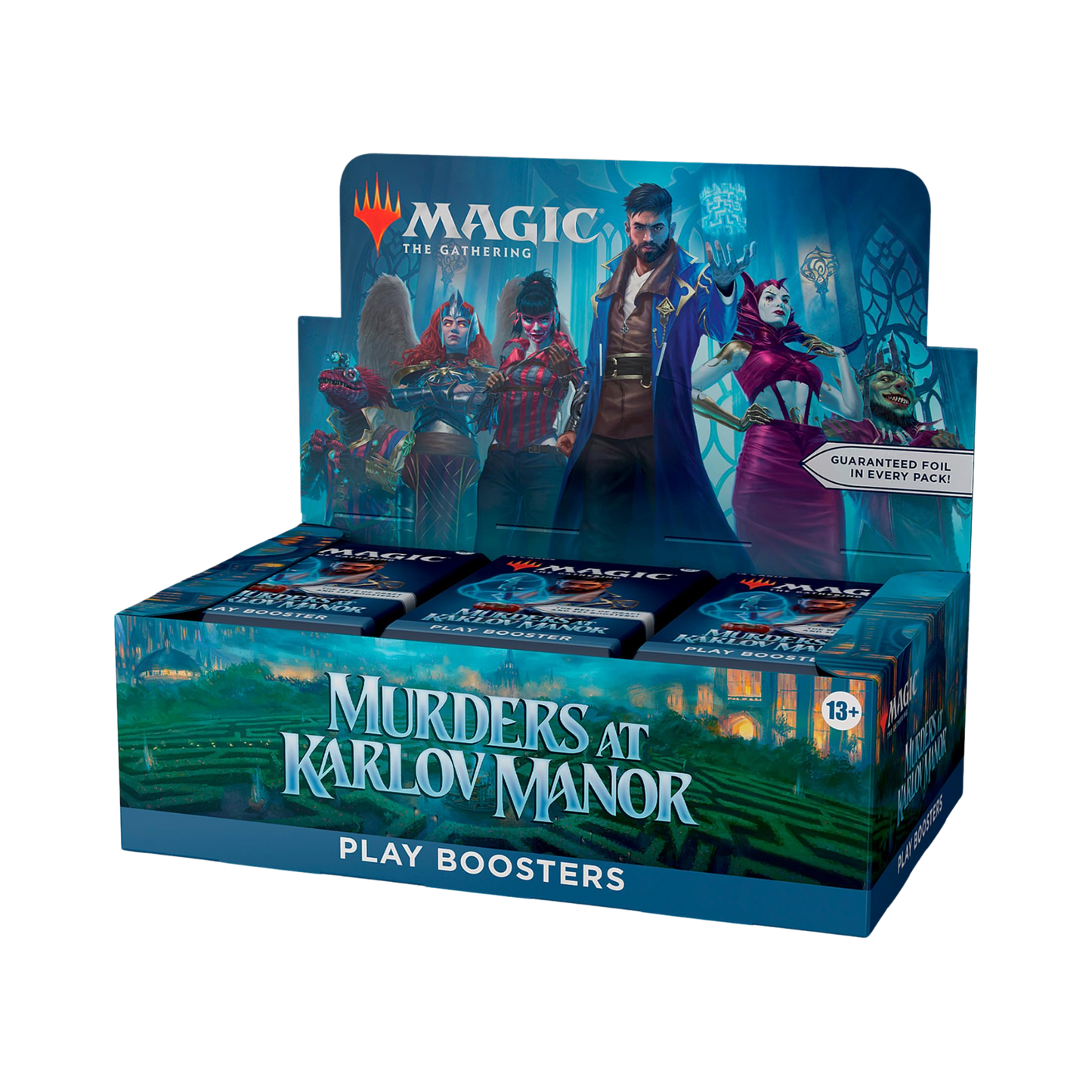 Sealed Magic: The Gathering Murders at Karlov Manor Play Booster Box with 36 packs featuring Ravnica-themed mystery cards and mechanics