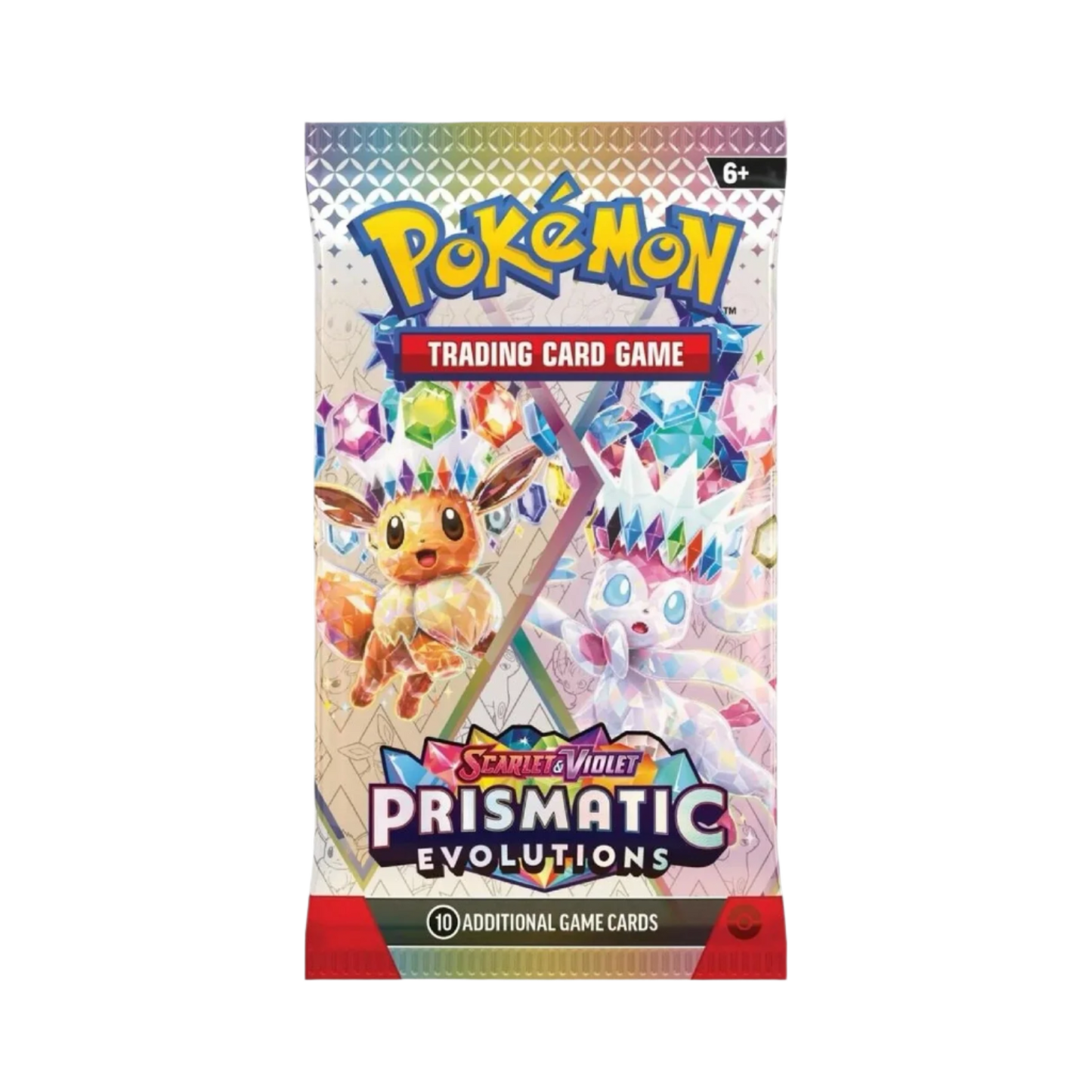 Sealed Pokémon Prismatic Evolutions Booster Pack from Scarlet & Violet SV06 with 10 random cards featuring Eevee and Stellar Tera Pokémon