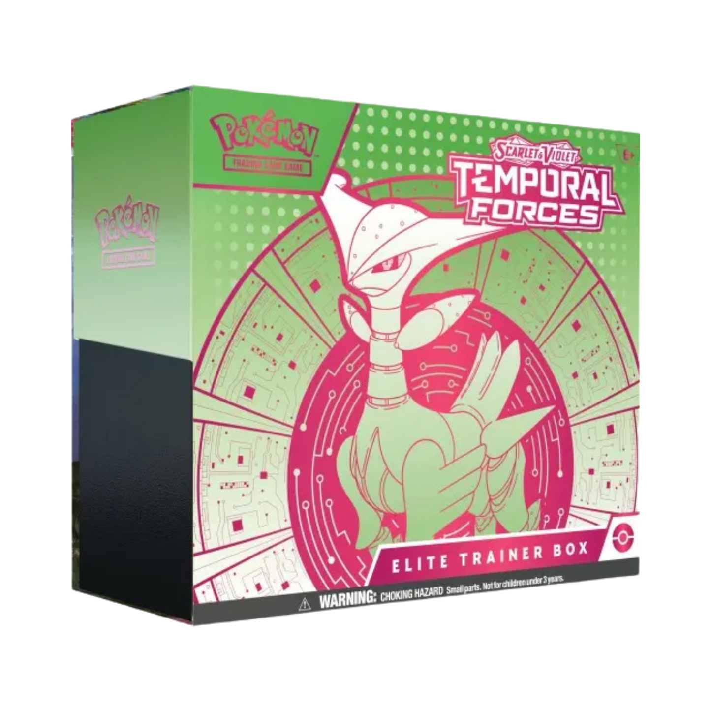 Sealed Pokémon Temporal Forces Elite Trainer Box from Scarlet & Violet with 9 booster packs, promo card, sleeves, and gameplay accessories