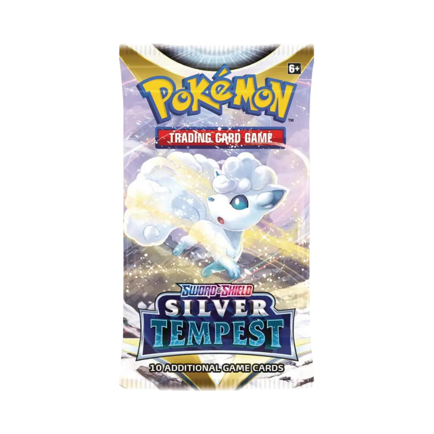 Sealed Pokémon TCG Silver Tempest Booster Pack with 10 cards and assorted artwork featuring Lugia and Alolan Vulpix