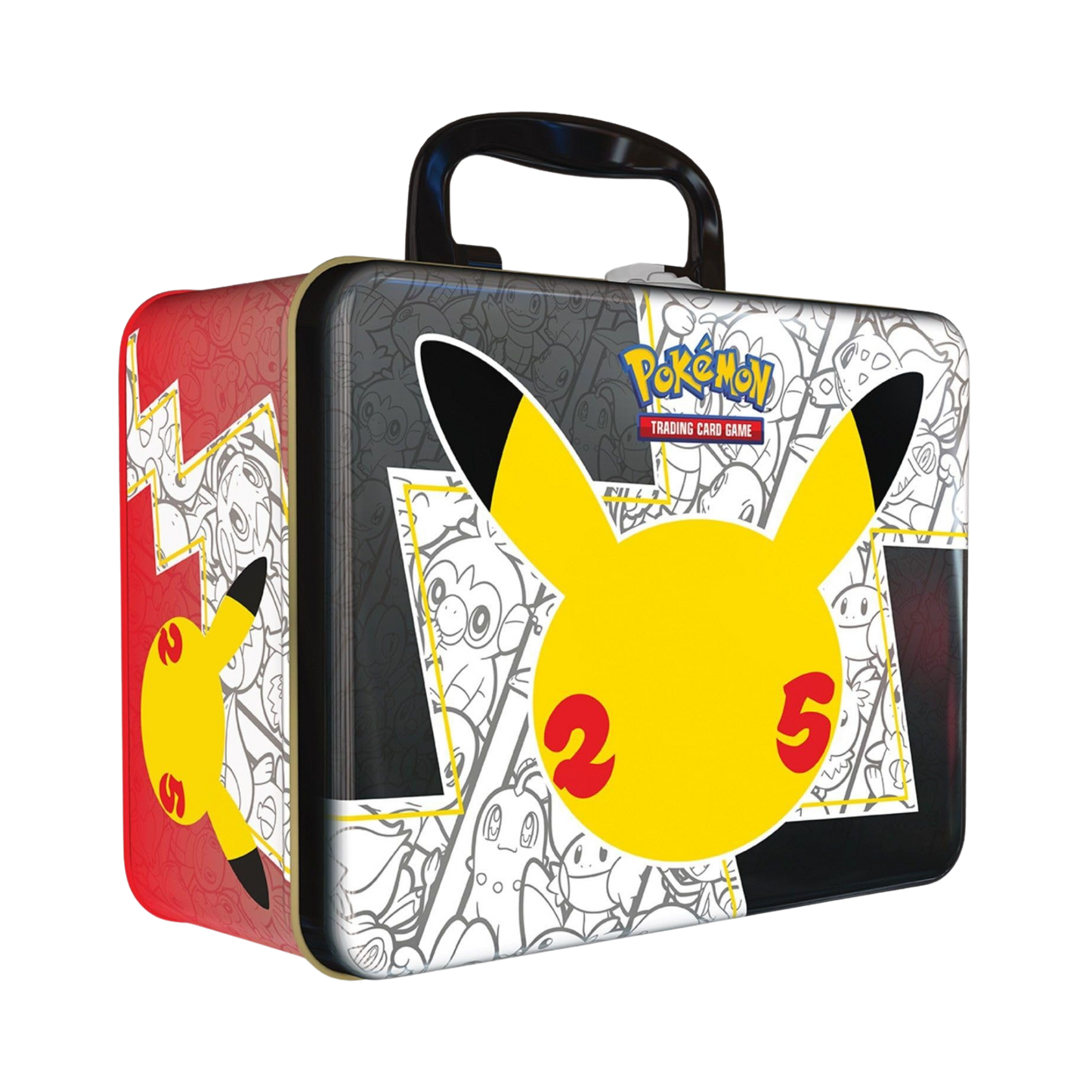 Sealed Pokémon Celebrations Collector Chest with 3 foil promo cards, booster packs, stickers, notepad, and collectible 25th anniversary tin