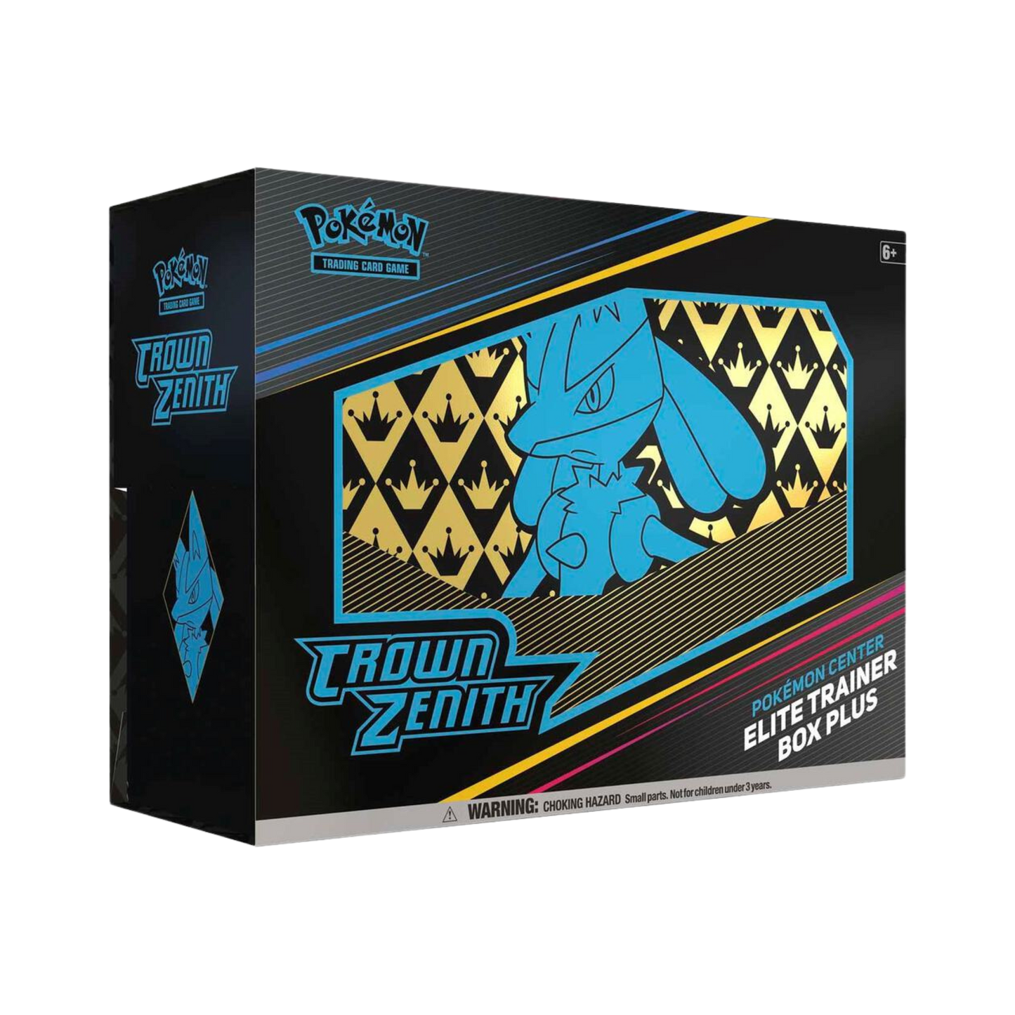 Sealed Pokémon Crown Zenith Pokémon Center Elite Trainer Box Plus with Lucario VSTAR promo, 12 booster packs, metal accessories, and collector’s box