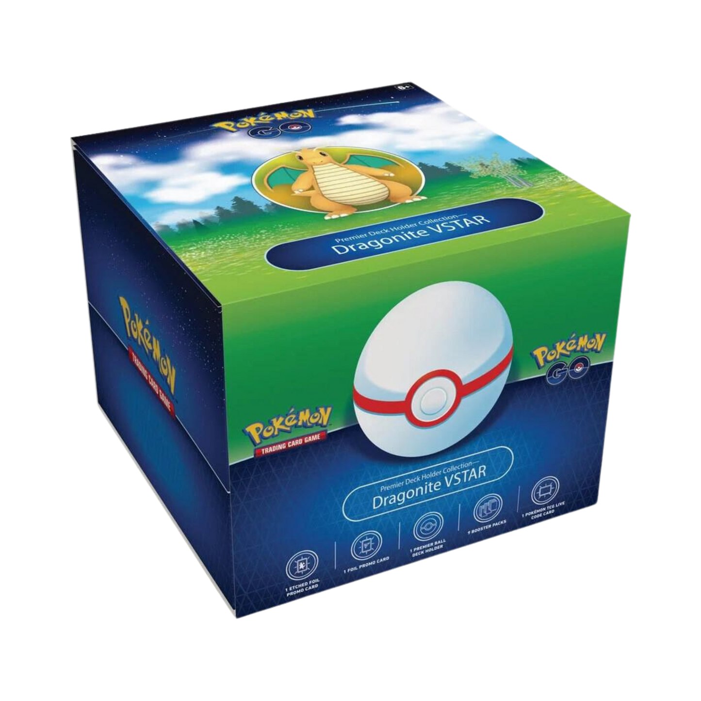 Sealed Pokémon GO Premier Deck Holder Collection with Dragonite VSTAR promo, Dragonite V, 9 booster packs, and Premier Ball deck case