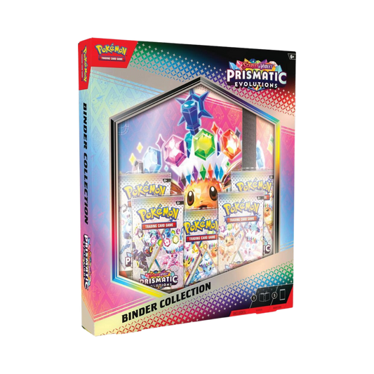 Sealed Pokémon TCG Prismatic Evolutions Binder Collection featuring themed binder, promo cards, and booster packs from the expansion
