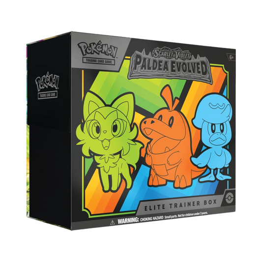Sealed Pokémon Scarlet & Violet Paldea Evolved Elite Trainer Box with 9 booster packs, promo card, and themed accessories