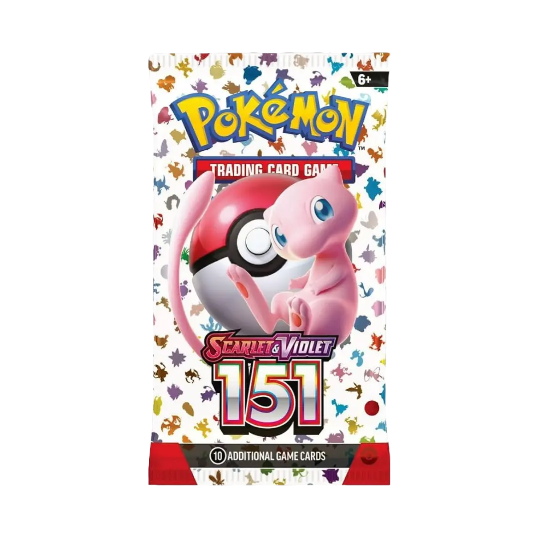 Sealed Pokémon Scarlet & Violet 151 Booster Pack with 10 cards featuring reimagined Kanto Pokémon in modern card design