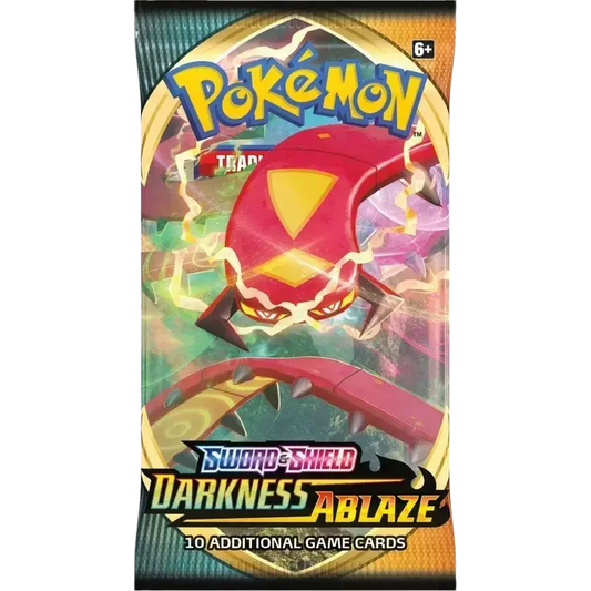 Sealed Pokémon Darkness Ablaze Booster Pack from the Sword & Shield series with 10 cards and random artwork