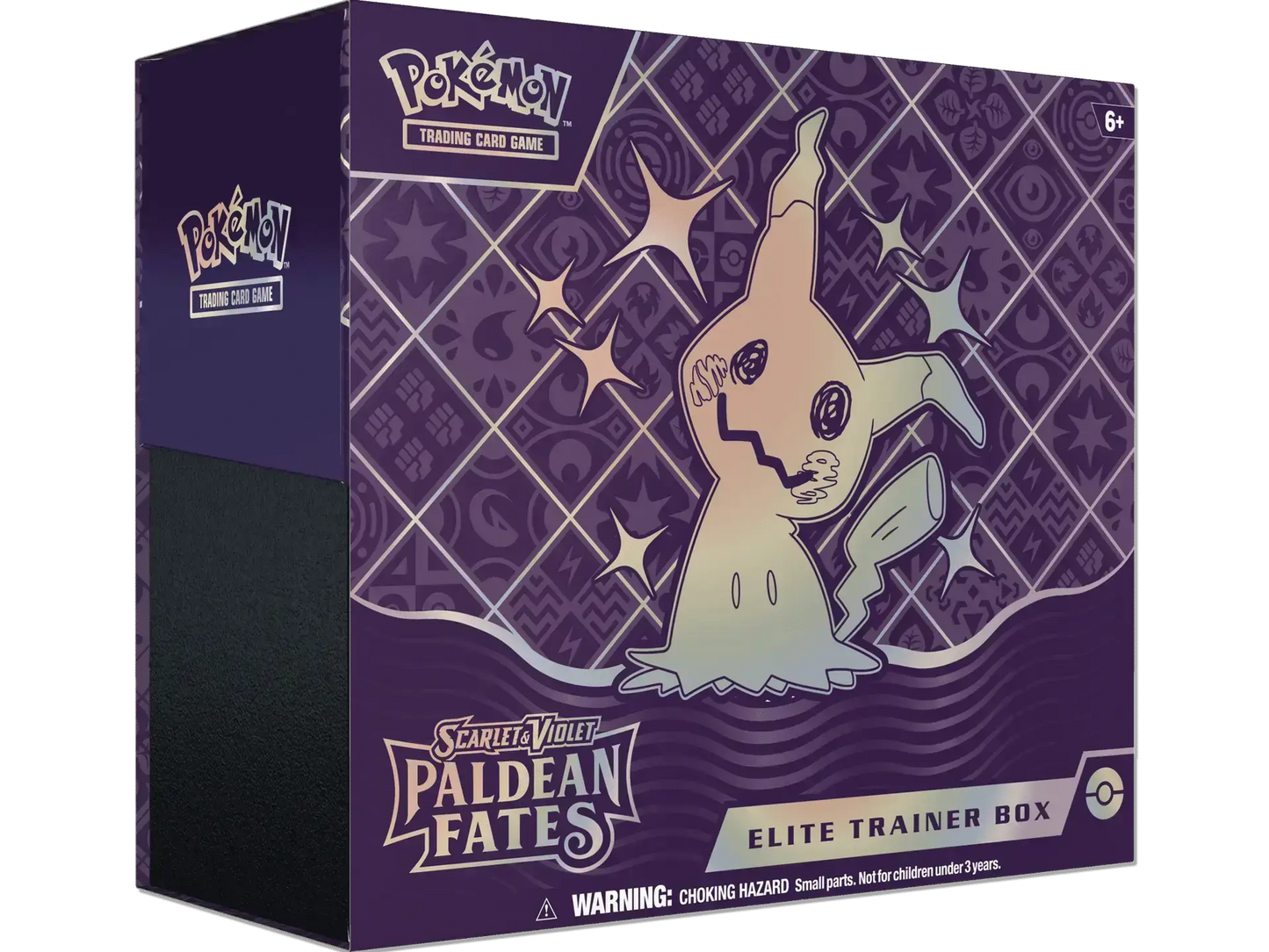 Sealed Pokémon Paldean Fates Elite Trainer Box with Shiny Mimikyu promo, 9 booster packs, sleeves, and accessories