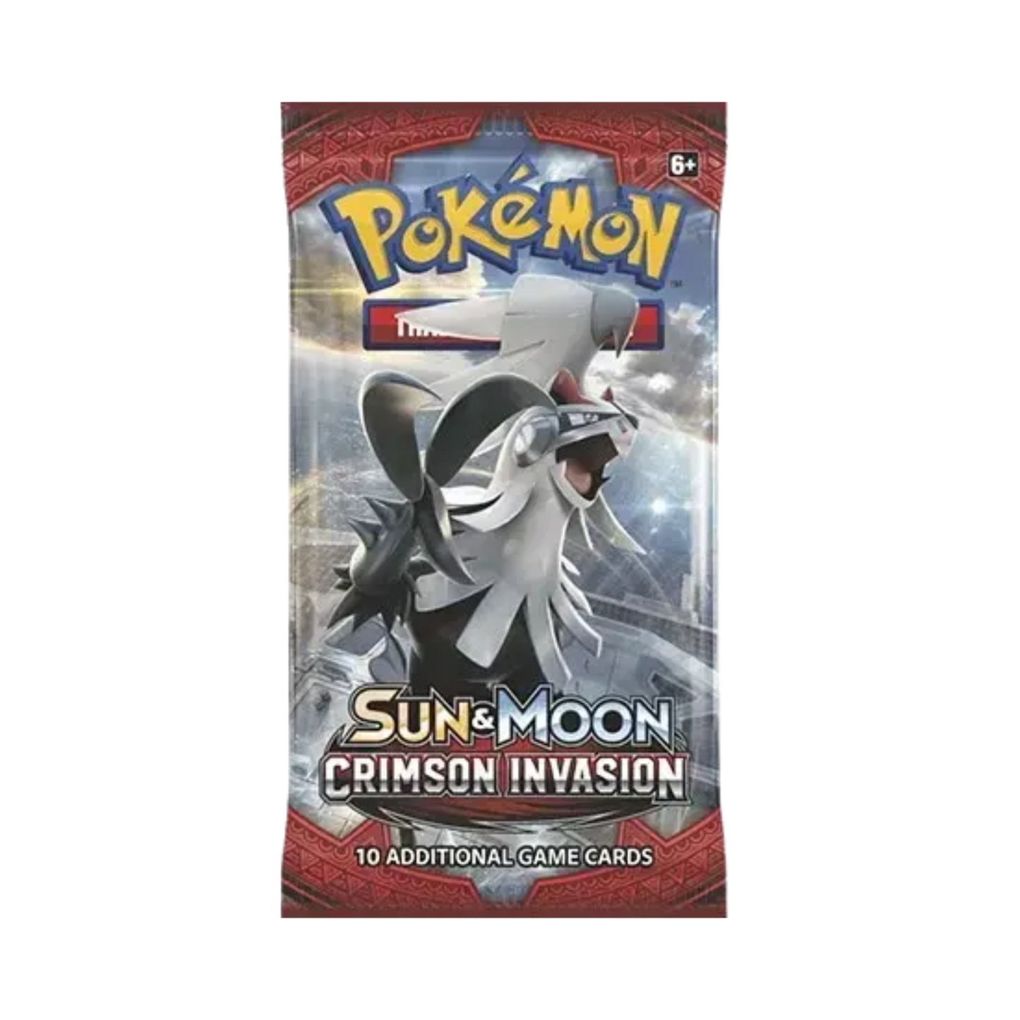 Sealed Pokémon Crimson Invasion Booster Pack with 10 cards and random artwork from the Sun & Moon expansion