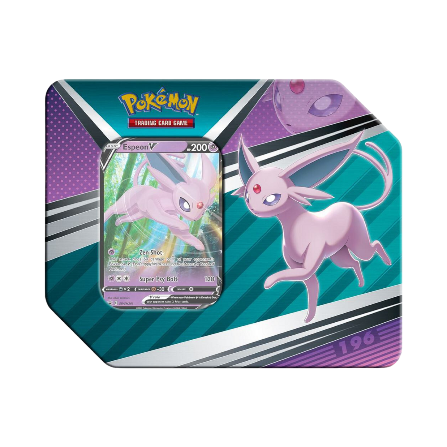 Sealed Pokémon V Heroes Tin with Espeon V promo card and 5 booster packs in Eeveelution-themed collectible packaging