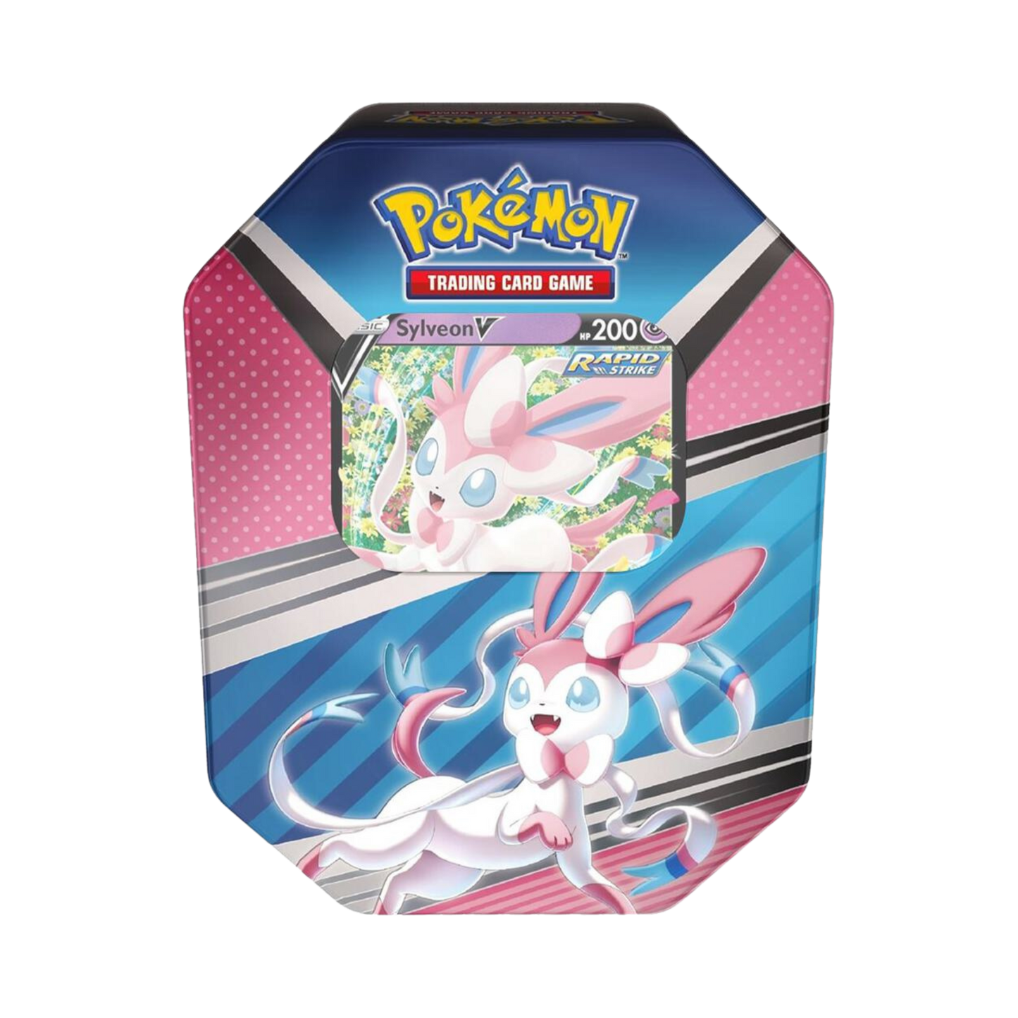 Sealed Pokémon V Heroes Tin featuring Sylveon V promo card and 4 booster packs in Eeveelution-themed packaging