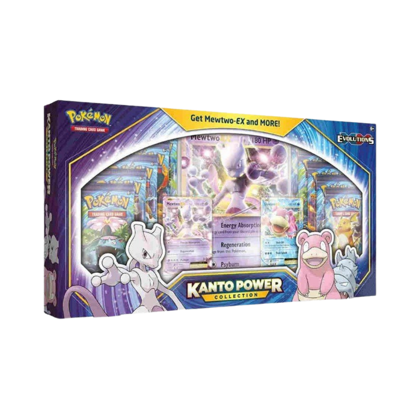 Sealed Pokémon XY Kanto Power Collection featuring Mewtwo EX and Slowbro EX promo cards with 10 booster packs in collector’s display box