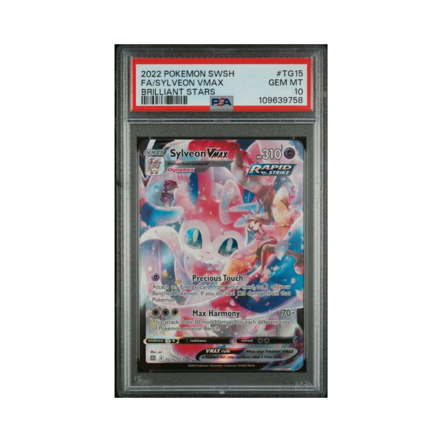 2022 Pokemon SWSH FA/ Sylveon Vmax Brilliant Stars TG15 PSA 10