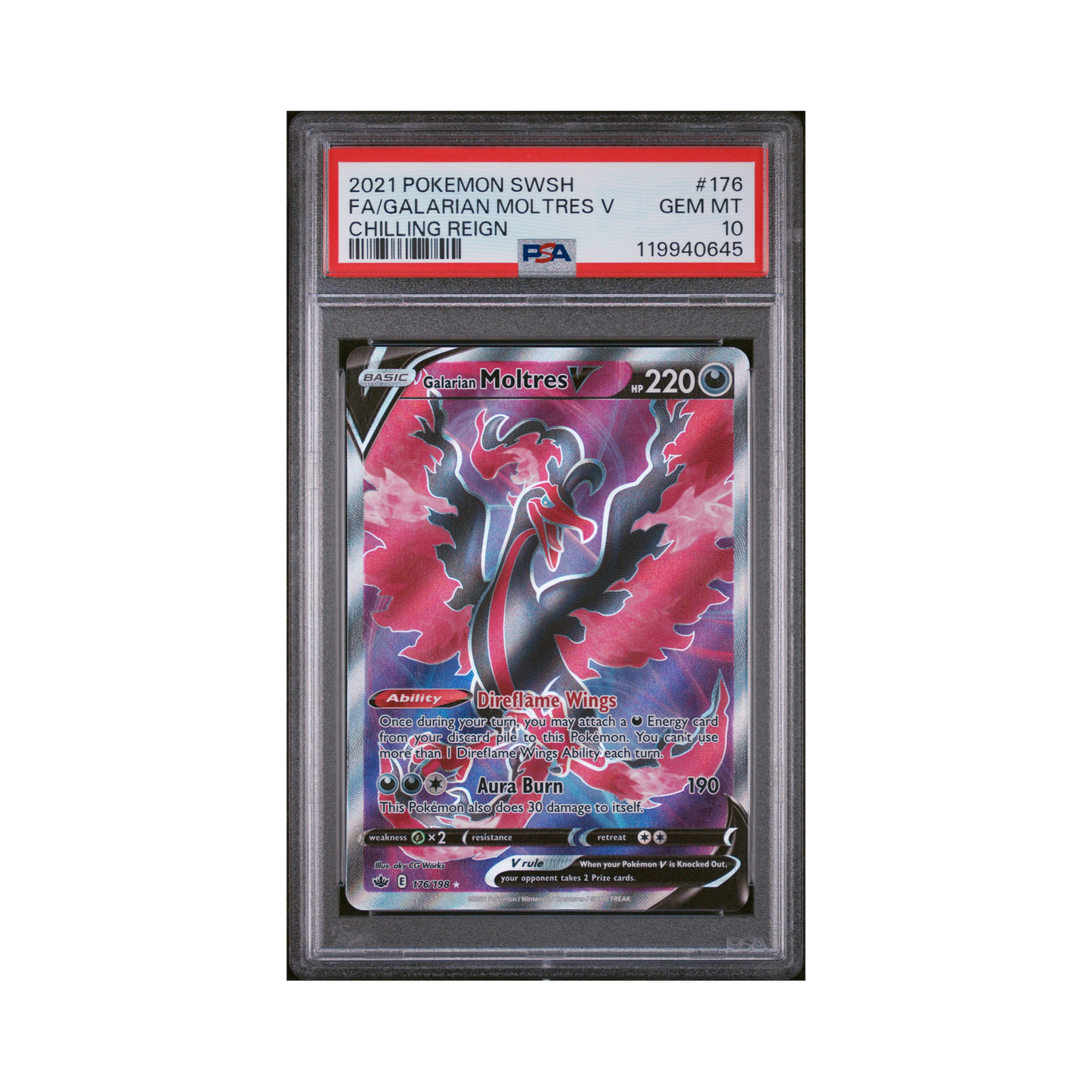 2021 Pokémon Sword & Shield Chilling Reign Galarian Moltres V #176 PSA 10