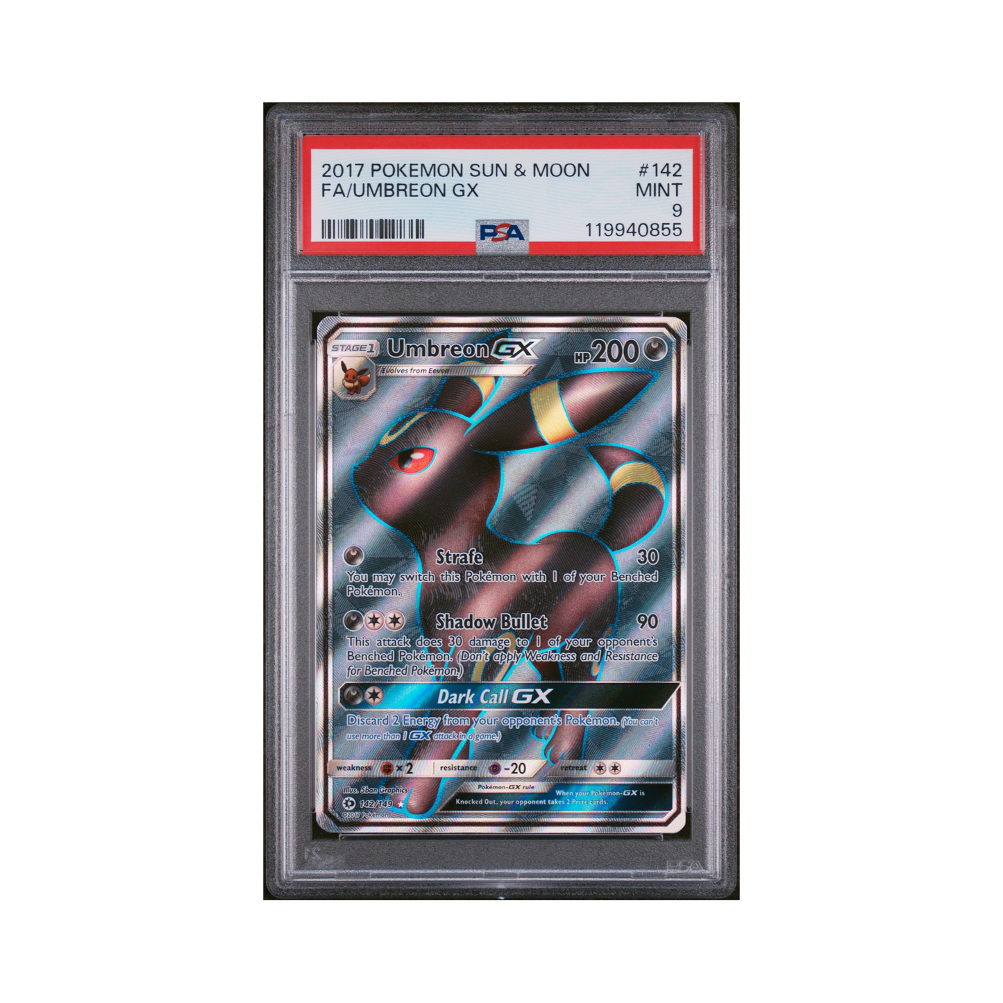 2017 Pokémon Sun & Moon Umbreon GX #142 PSA 9