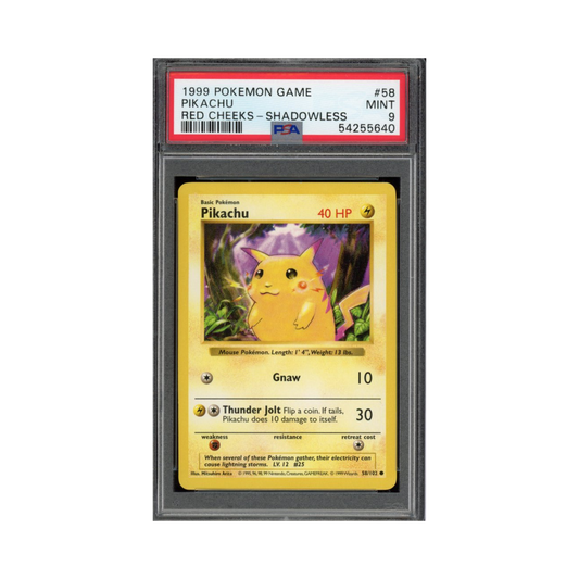 1999 Pokemon Shadowless Red Cheeks Pikachu #58 PSA 9