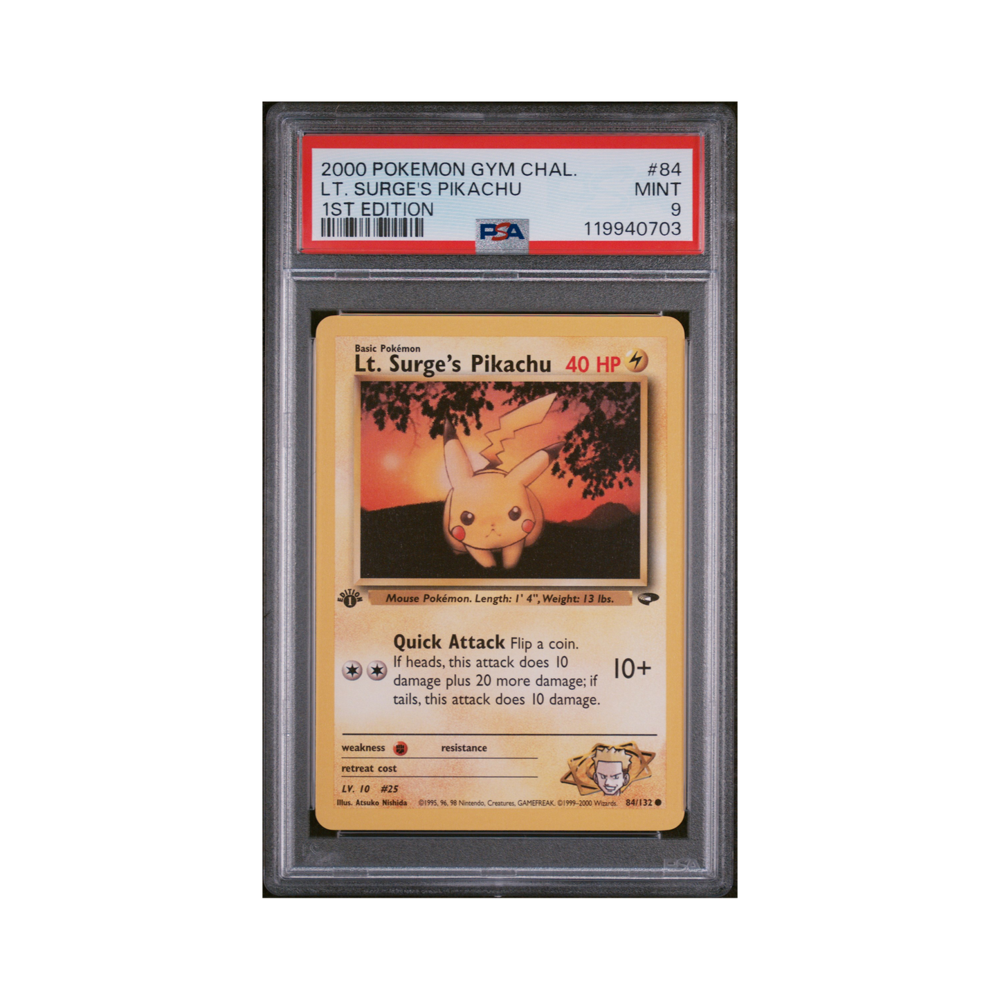 2000 Pokémon Gym Challenge Lt. Surge's Pikachu #84 PSA 9