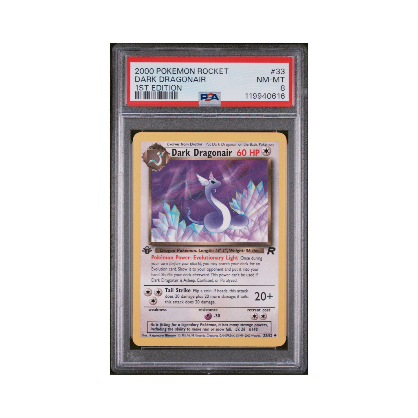 2000 Pokémon Team Rocket Dark Dragonair #33 PSA 8