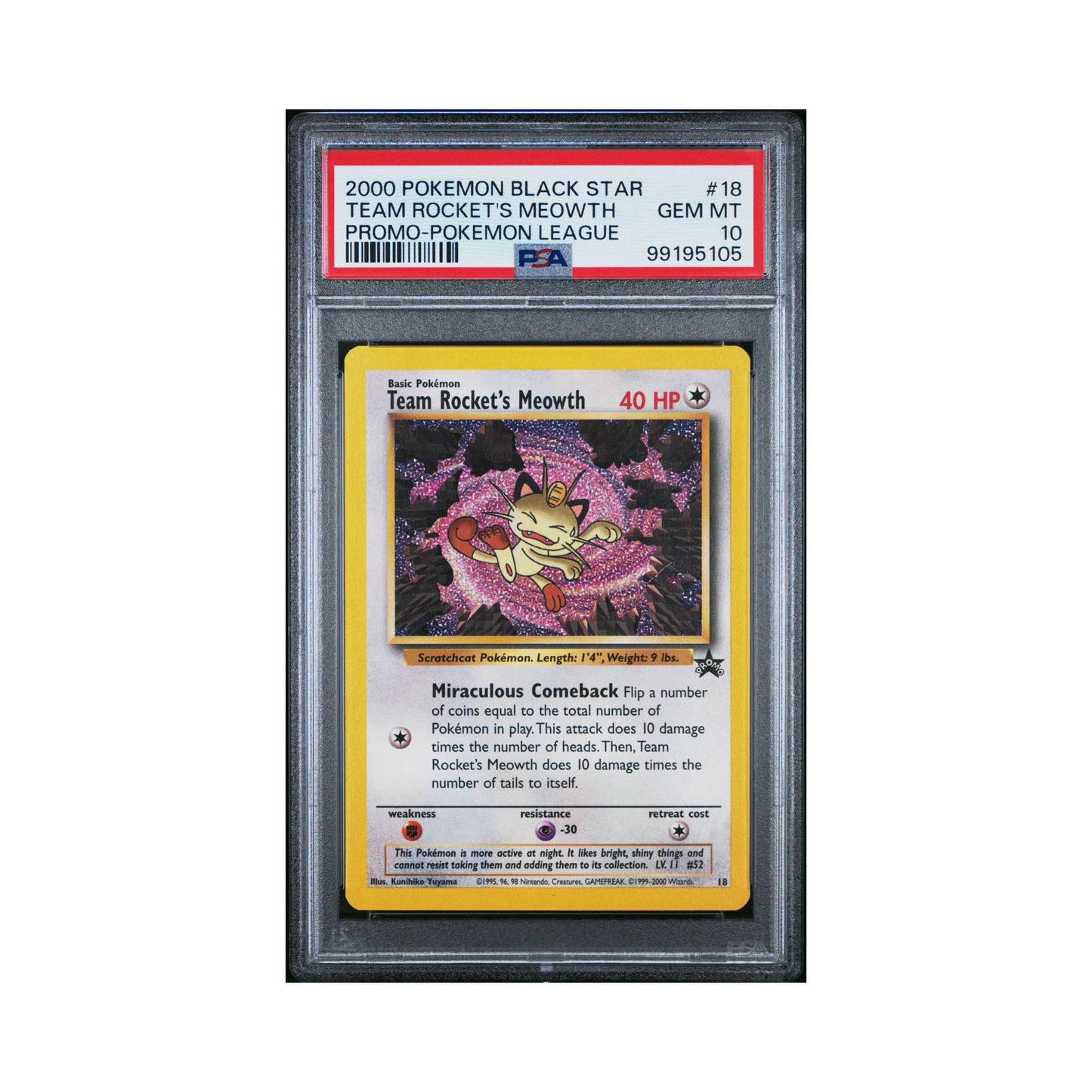 2000 Pokémon Promo Black Star Team Rocket's Meowth #18 PSA 10