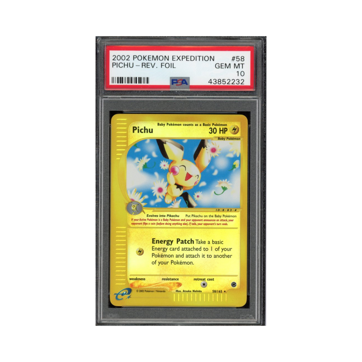 2002 Pokemon Expedition Reverse Holo Pichu #58 PSA 10