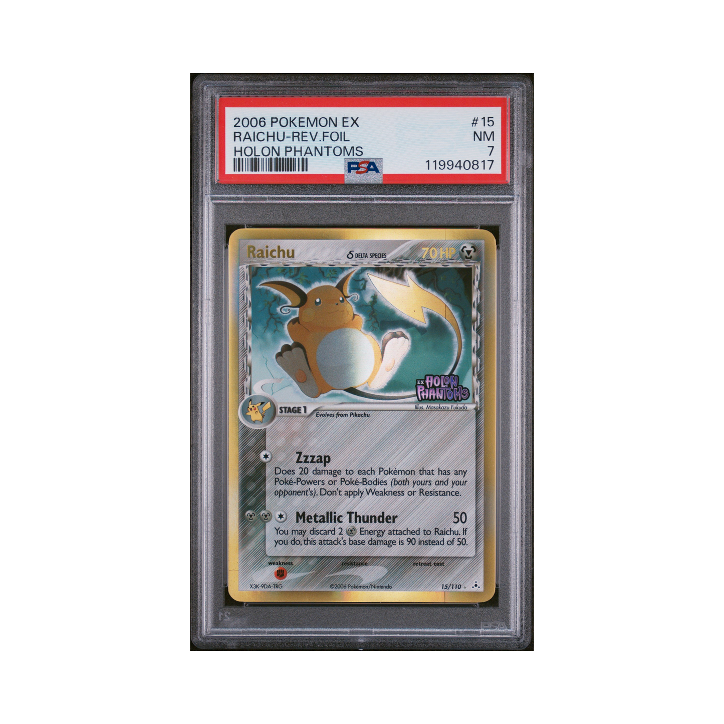 2006 Pokémon EX Holon Phantoms Raichu [Reverse] #15 PSA 7